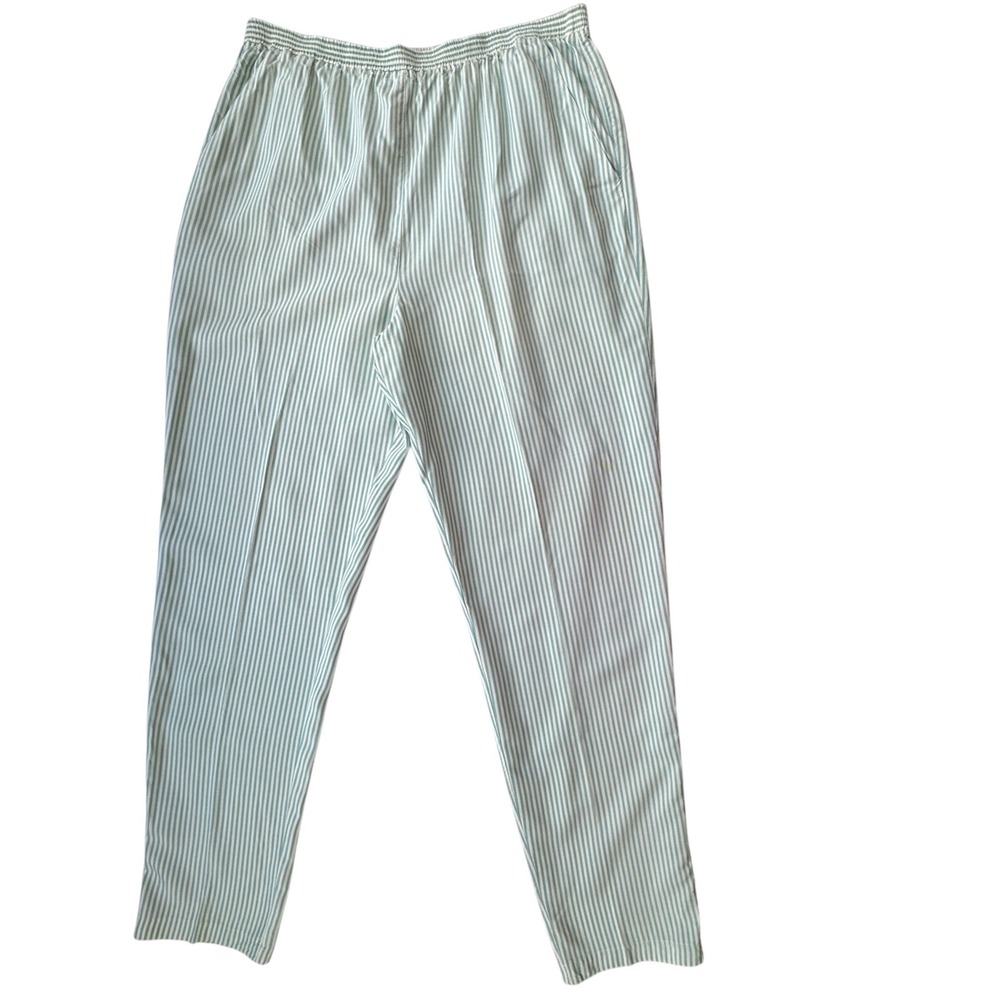 Adrienne Vittadini Silk Striped Pajama Lounge Pants Womens M Green White Vintage